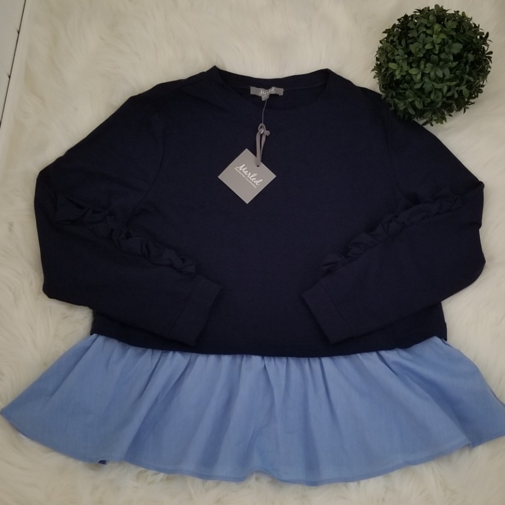 Peplum Navy Blue Knit Top by Marled Size Small NWT